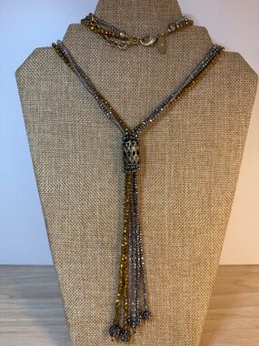 Chico's Gold and Silver Crystal Beaded Lariat Style Necklace
